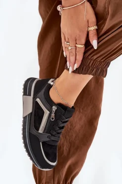 Boto Sneakersy Damskie*Buty Sportowe Damskie Z Suwakiem Na Platformie Czarne Larys