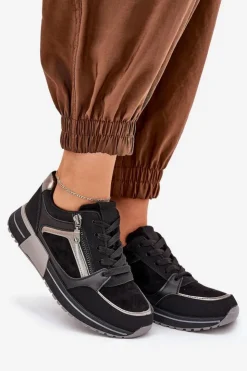 Boto Sneakersy Damskie*Buty Sportowe Damskie Z Suwakiem Na Platformie Czarne Larys