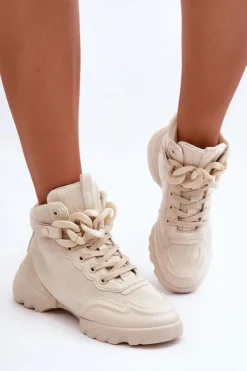 New Boto Buty Sportowe Damskie Zamszowe Z Łańcuchem Beżowe Tymagio