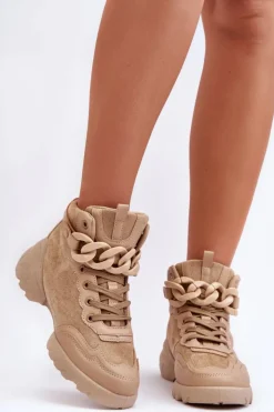 Boto Buty Sportowe Damskie Zamszowe Z Łańcuchem Ciemnobeżowe Tymagio