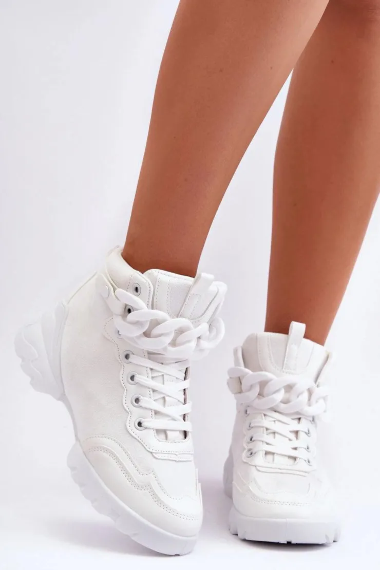 Boto Sneakersy Damskie*Buty Sportowe Damskie Zamszowe Z Łańcuchem Białe Tymagio