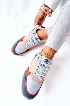 Big Star Shoes Trampki Damskie Big Star|Big Star*Buty Sportowe Memory Foam Big Star II274401 Beżowo-Niebieskie
