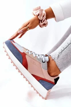 Big Star Shoes Trampki Damskie Big Star|Big Star*Buty Sportowe Memory Foam Big Star II274401 Beżowo-Niebieskie