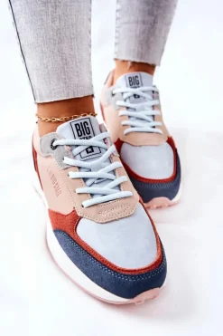 Big Star Shoes Trampki Damskie Big Star|Big Star*Buty Sportowe Memory Foam Big Star II274401 Beżowo-Niebieskie