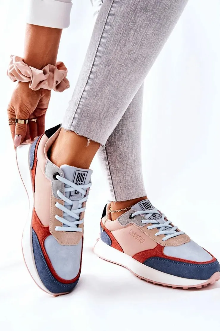 Big Star Shoes Trampki Damskie Big Star|Big Star*Buty Sportowe Memory Foam Big Star II274401 Beżowo-Niebieskie