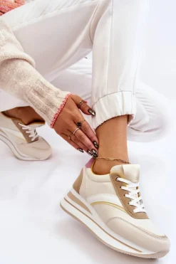 Boto Sneakersy Damskie*Buty Sportowe Na Koturnie Beżowe Hermain