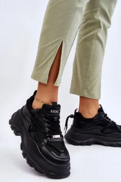 Damskie GOE Buty Sportowe Na Masywnej Platformie LL2N4030 Czarne