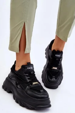 Damskie GOE Buty Sportowe Na Masywnej Platformie LL2N4030 Czarne