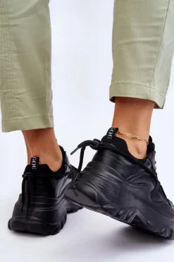 Damskie GOE Buty Sportowe Na Masywnej Platformie LL2N4030 Czarne