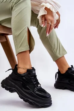 Damskie GOE Buty Sportowe Na Masywnej Platformie LL2N4030 Czarne