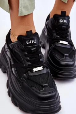 Damskie GOE Buty Sportowe Na Masywnej Platformie LL2N4030 Czarne