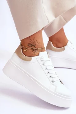 Damskie Boto Buty Sportowe Na Masywnej Platformie Biało-Beżowe Boneti