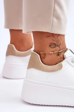 Damskie Boto Buty Sportowe Na Masywnej Platformie Biało-Beżowe Boneti