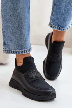 Clearance Artiker Buty Sportowe Na Platformie Skórzane Czarne 55C0035