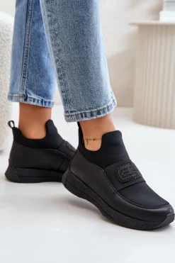 Clearance Artiker Buty Sportowe Na Platformie Skórzane Czarne 55C0035