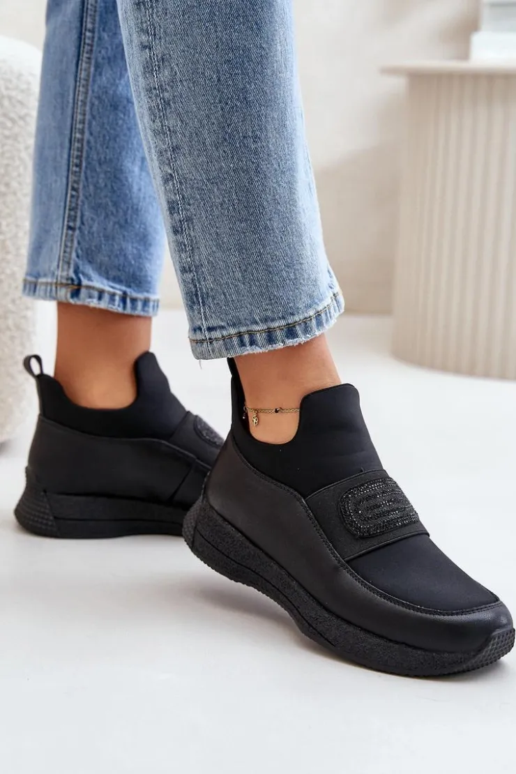 Clearance Artiker Buty Sportowe Na Platformie Skórzane Czarne 55C0035