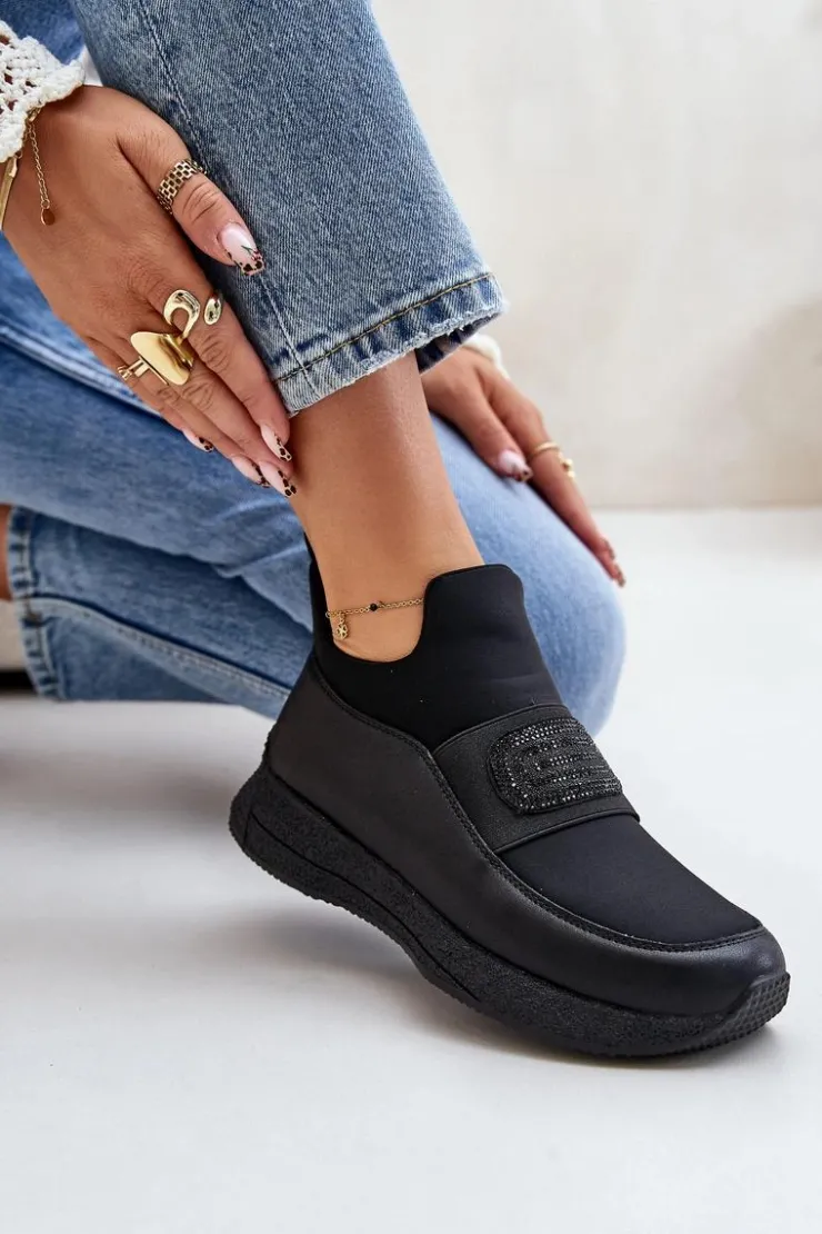 Clearance Artiker Buty Sportowe Na Platformie Skórzane Czarne 55C0035