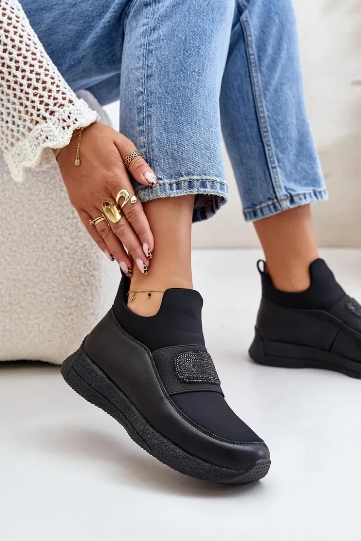 Clearance Artiker Buty Sportowe Na Platformie Skórzane Czarne 55C0035