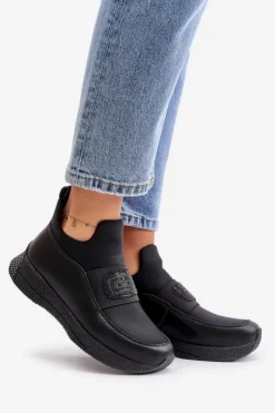 Clearance Artiker Buty Sportowe Na Platformie Skórzane Czarne 55C0035