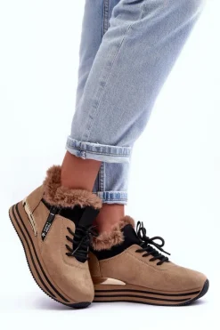 Boto Buty Sportowe Na Platformie|Sneakersy Damskie*Buty Sportowe Na Platformie Z Futerkiem Ciemnobeżowe Jamarie Beżowy