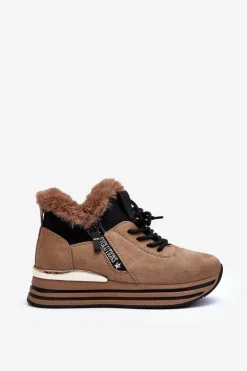 Boto Buty Sportowe Na Platformie|Sneakersy Damskie*Buty Sportowe Na Platformie Z Futerkiem Ciemnobeżowe Jamarie Beżowy