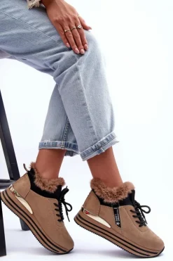 Boto Buty Sportowe Na Platformie|Sneakersy Damskie*Buty Sportowe Na Platformie Z Futerkiem Ciemnobeżowe Jamarie Beżowy