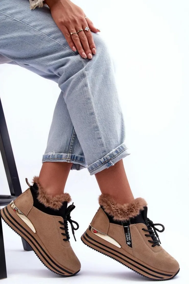 Boto Buty Sportowe Na Platformie|Sneakersy Damskie*Buty Sportowe Na Platformie Z Futerkiem Ciemnobeżowe Jamarie Beżowy