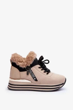Boto Buty Sportowe Na Platformie Z Futerkiem Beżowe Jamarie