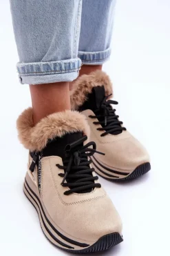 Boto Buty Sportowe Na Platformie Z Futerkiem Beżowe Jamarie