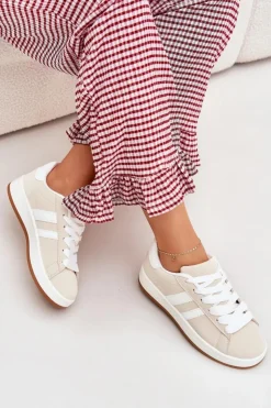 Boto Sneakersy Damskie*Buty Sportowe Sneakersy Damskie Z Eko Skóry Beżowe Ravina Beżowy