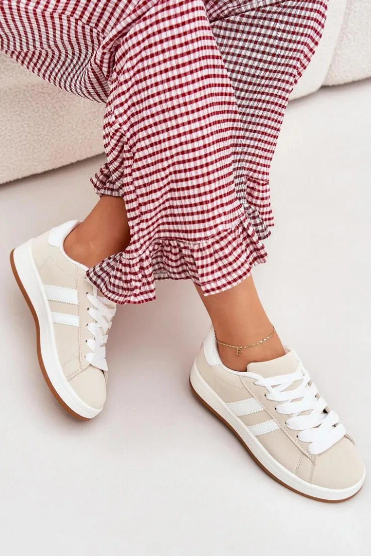 Boto Sneakersy Damskie*Buty Sportowe Sneakersy Damskie Z Eko Skóry Beżowe Ravina Beżowy