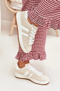 Boto Sneakersy Damskie*Buty Sportowe Sneakersy Damskie Z Eko Skóry Beżowe Ravina Beżowy