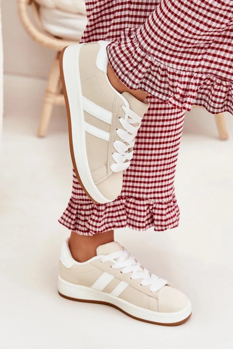 Boto Sneakersy Damskie*Buty Sportowe Sneakersy Damskie Z Eko Skóry Beżowe Ravina Beżowy