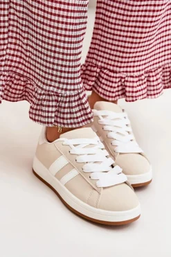 Boto Sneakersy Damskie*Buty Sportowe Sneakersy Damskie Z Eko Skóry Beżowe Ravina Beżowy