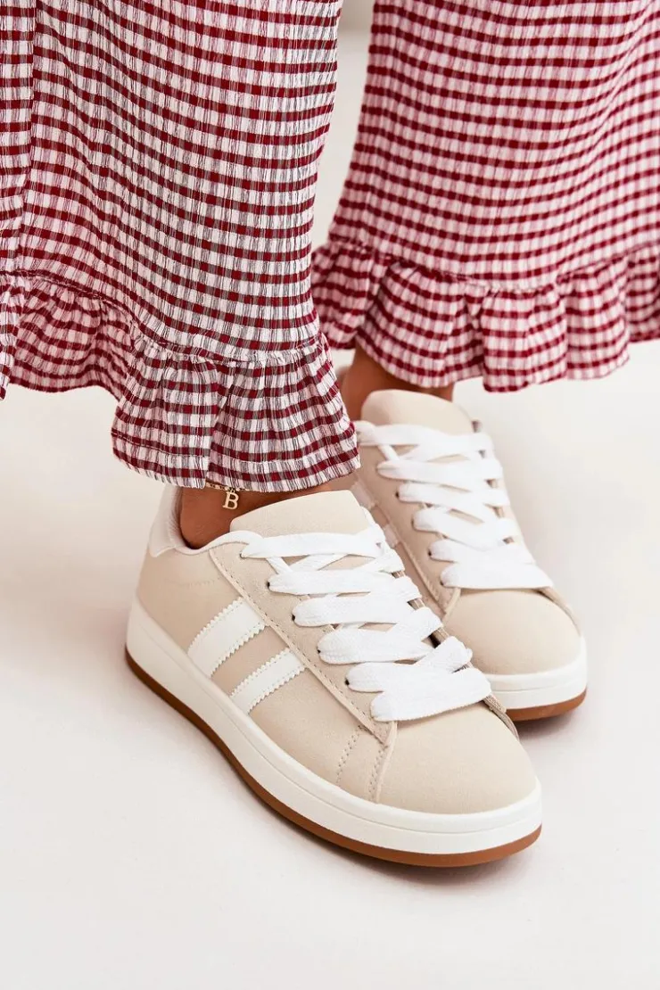 Boto Sneakersy Damskie*Buty Sportowe Sneakersy Damskie Z Eko Skóry Beżowe Ravina Beżowy