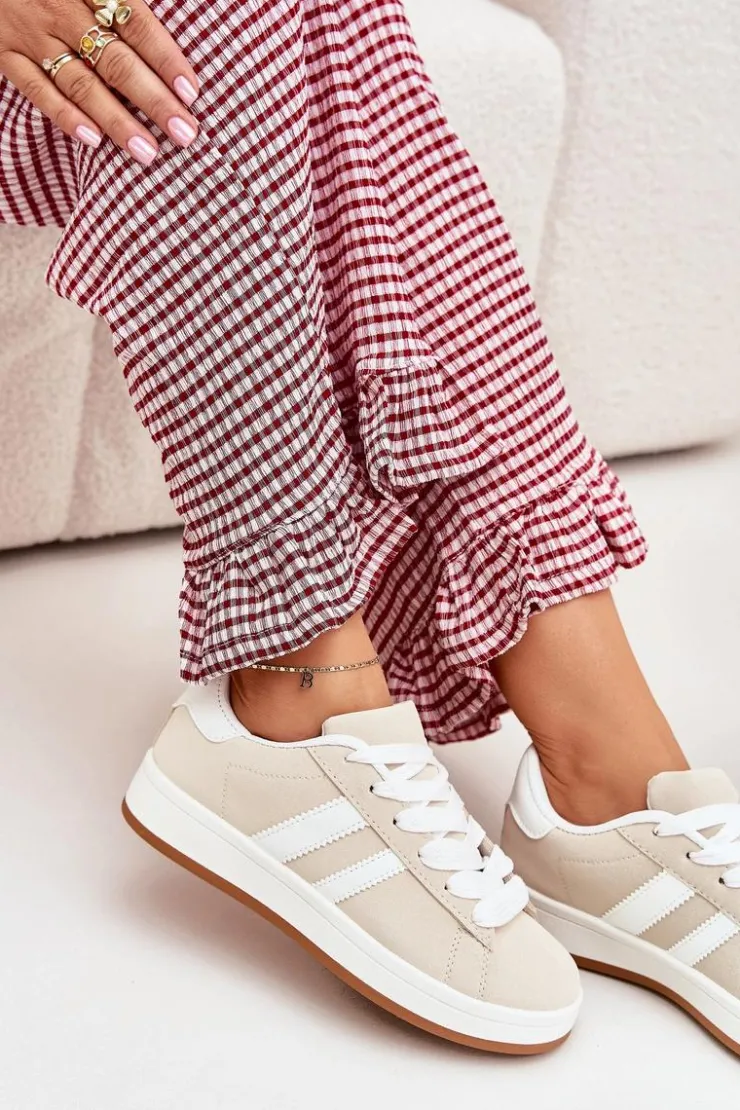 Boto Sneakersy Damskie*Buty Sportowe Sneakersy Damskie Z Eko Skóry Beżowe Ravina Beżowy