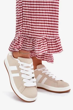 Boto Sneakersy Damskie*Buty Sportowe Sneakersy Damskie Z Eko Skóry Beżowe Ravina Beżowy