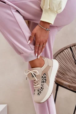 Boto Buty Sportowe Na Platformie|Sneakersy Damskie*Buty Sportowe Sneakersy Damskie Na Platformie Panterka Beżowe Pumbes Beżowy