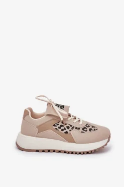 Boto Buty Sportowe Na Platformie|Sneakersy Damskie*Buty Sportowe Sneakersy Damskie Na Platformie Panterka Beżowe Pumbes Beżowy