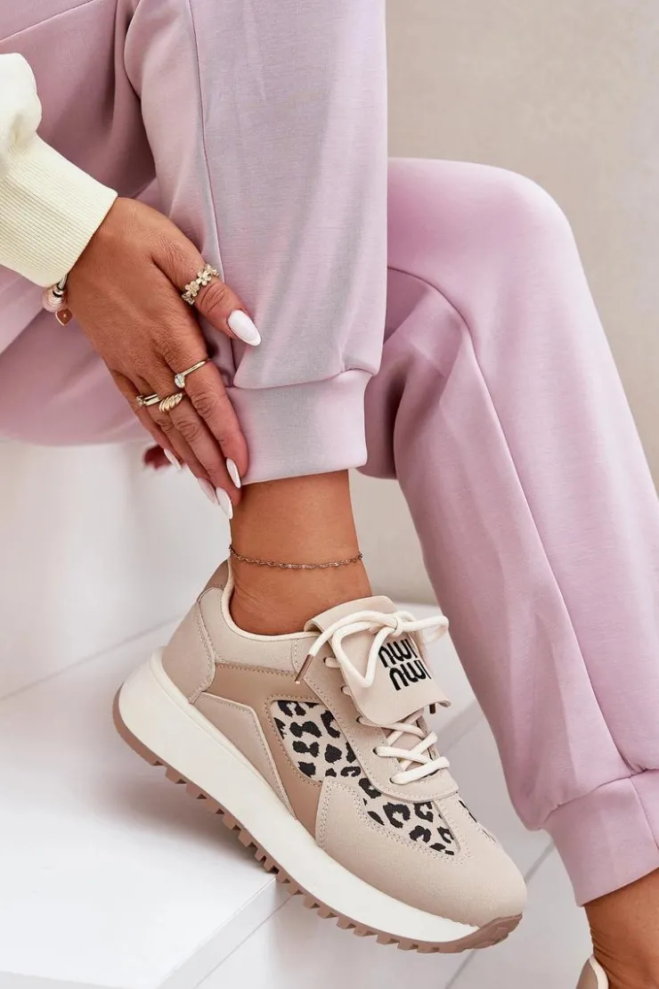 Boto Buty Sportowe Na Platformie|Sneakersy Damskie*Buty Sportowe Sneakersy Damskie Na Platformie Panterka Beżowe Pumbes Beżowy