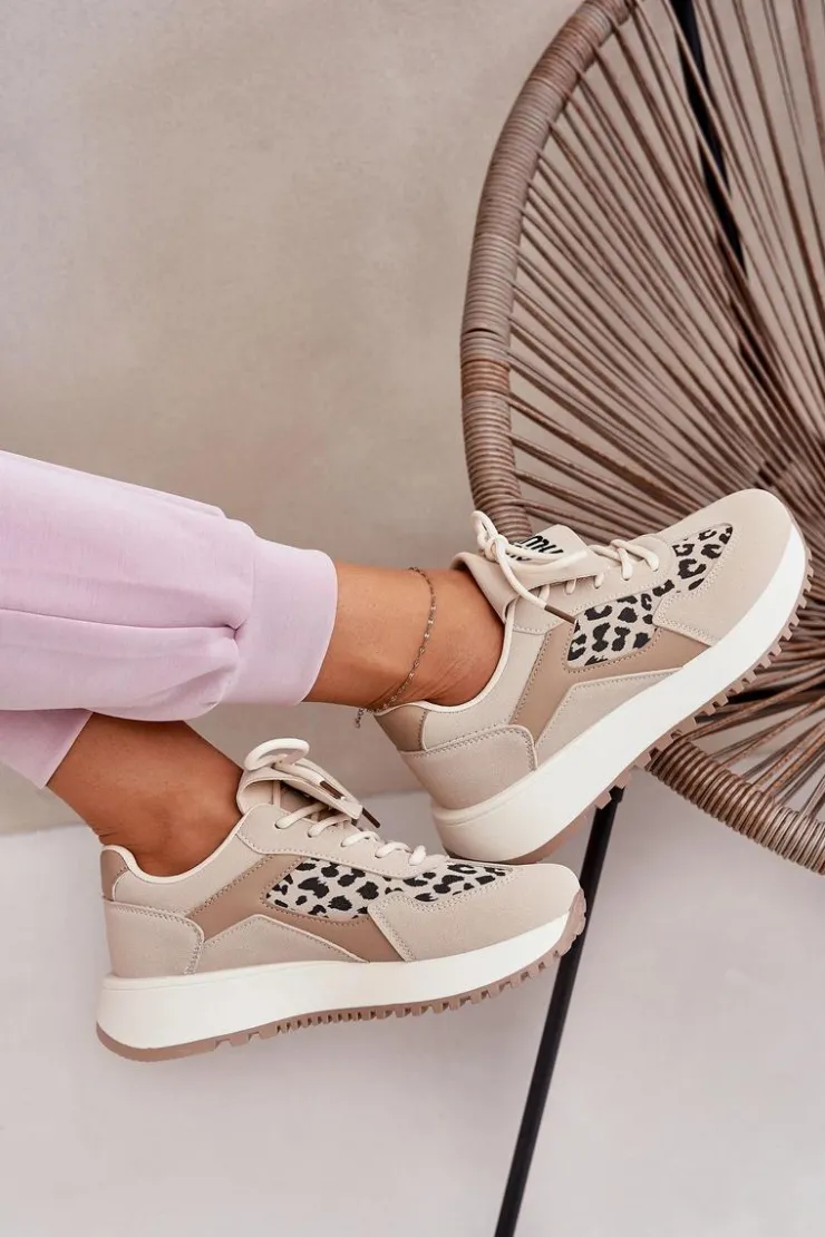 Boto Buty Sportowe Na Platformie|Sneakersy Damskie*Buty Sportowe Sneakersy Damskie Na Platformie Panterka Beżowe Pumbes Beżowy