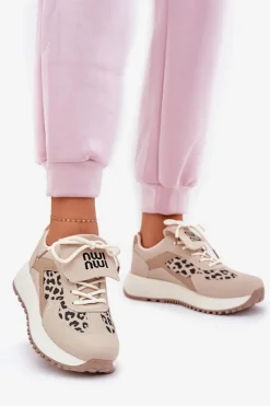 Boto Buty Sportowe Na Platformie|Sneakersy Damskie*Buty Sportowe Sneakersy Damskie Na Platformie Panterka Beżowe Pumbes Beżowy