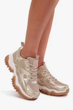 Clearance Big Star Shoes Buty Sportowe Sneakersy Damskie Big Star SS274014 HI-POLY SYSTEM Beżowo-Złote