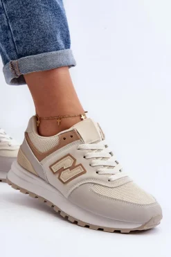New Boto Buty Sportowe Sneakersy Damskie Beżowe Alettesa