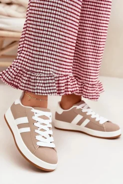 Boto Sneakersy Damskie*Buty Sportowe Sneakersy Damskie Z Eko Skóry Ciemnobeżowe Ravina