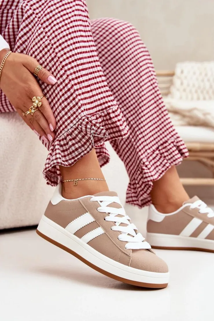 Boto Sneakersy Damskie*Buty Sportowe Sneakersy Damskie Z Eko Skóry Ciemnobeżowe Ravina