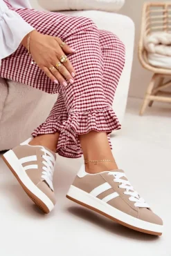 Boto Sneakersy Damskie*Buty Sportowe Sneakersy Damskie Z Eko Skóry Ciemnobeżowe Ravina