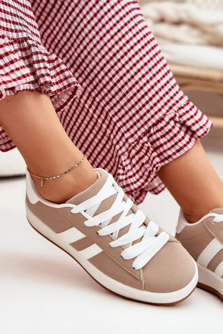 Boto Sneakersy Damskie*Buty Sportowe Sneakersy Damskie Z Eko Skóry Ciemnobeżowe Ravina