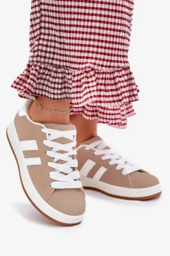 Boto Sneakersy Damskie*Buty Sportowe Sneakersy Damskie Z Eko Skóry Ciemnobeżowe Ravina