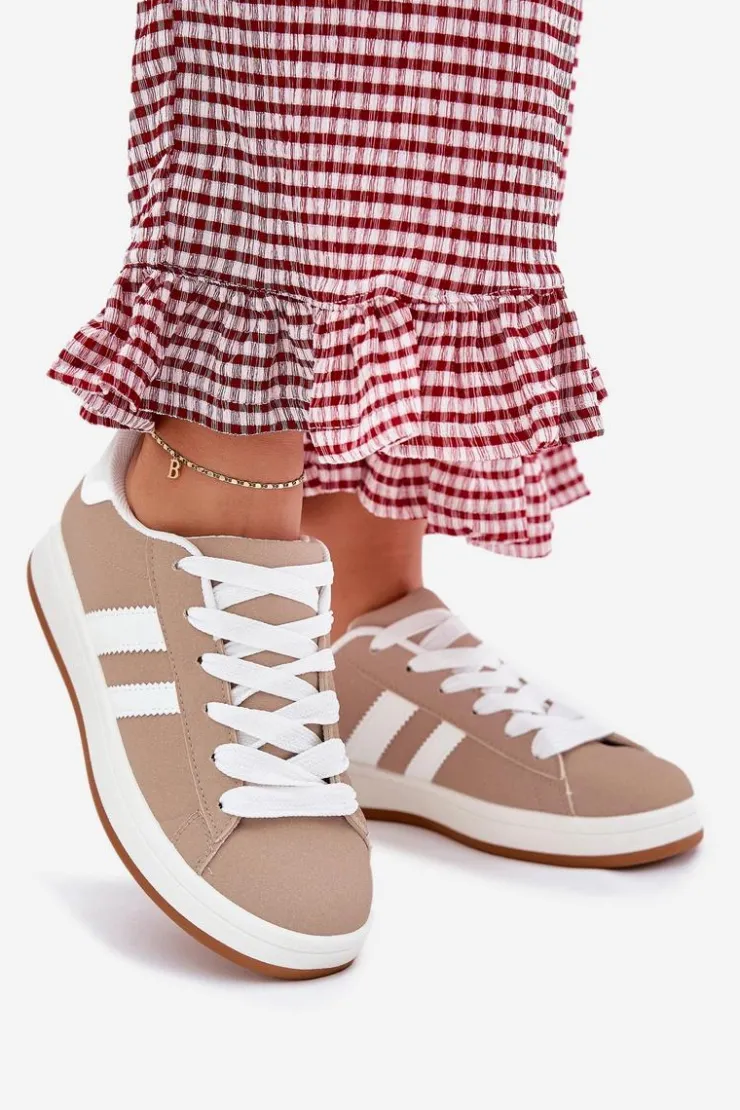 Boto Sneakersy Damskie*Buty Sportowe Sneakersy Damskie Z Eko Skóry Ciemnobeżowe Ravina